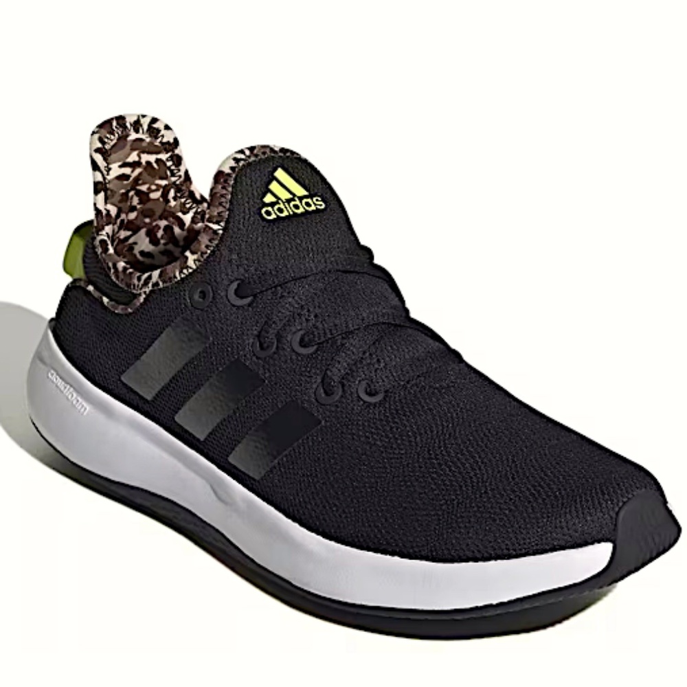 adidas Women's Cloudfoam Pure Sneaker, Black/Black/Pulse Lime,